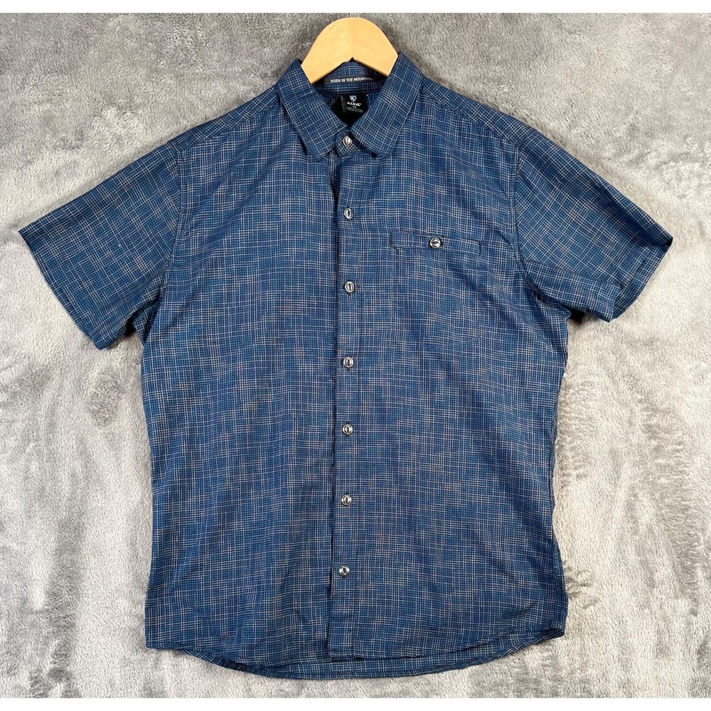 KUHL Krossfire Shirt Mens Medium Blue Plaid Tapered Button Up